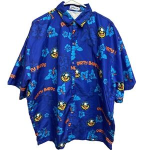 BWM Global Mens XXL Blue Dirty Birds Hawaiian Aloha Shirt Short Sleeve Button Up